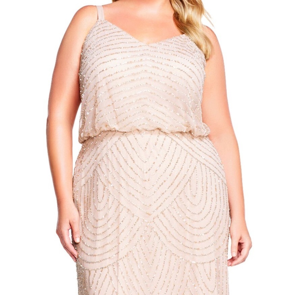 Adrianna Papell Blush Art Deco Blouson Beaded Gown